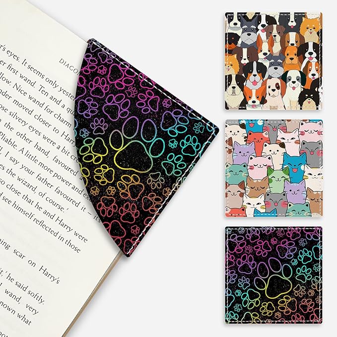Icycay Cute Dog Cat Paws Corner Bookmarks, Funny Leather Book Accessories for Book Lovers, 3 Pcs Reading Book Page Markers for Women Men Student Teacher Girls Boys Kids Retirement Birthday Gifts