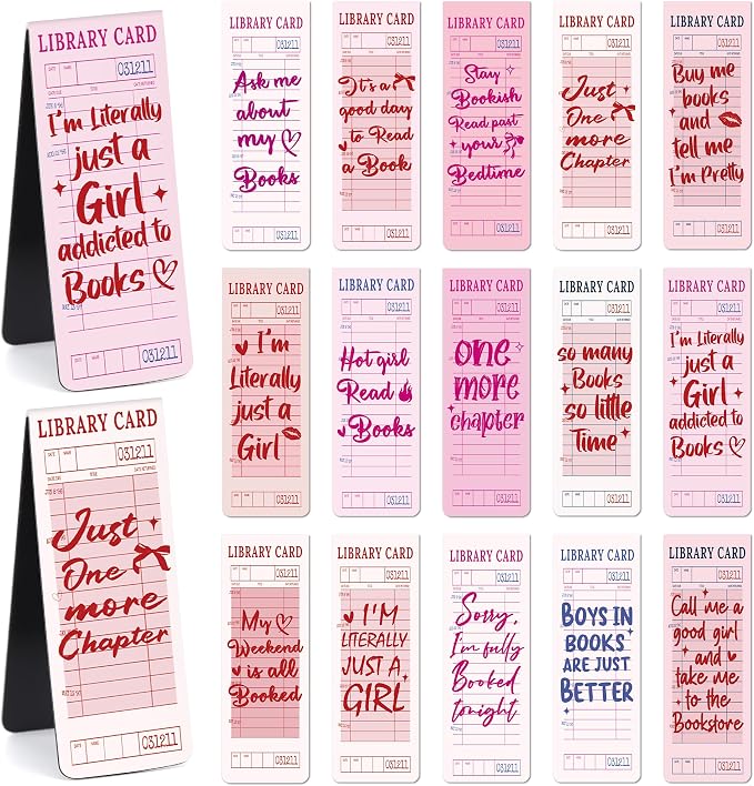 Vintage Magnetic Bookmarks Gifts - 30 Pcs Pink Library Card Bookmark for Women Girls Book Lovers Students Birthday Graduation Gift Quote Magnet Page Clips School Office Reading Accessories