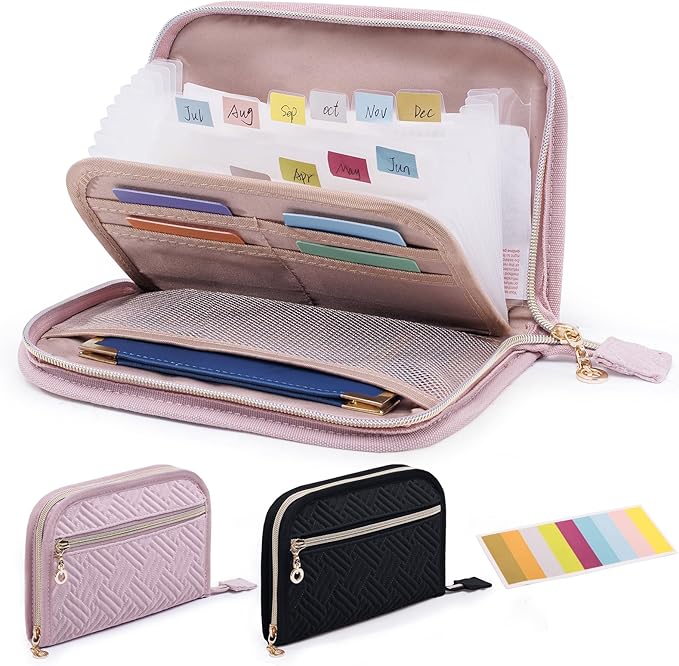 Receipt Organizer with 12 Pockets 8x5.5" Small Receipt Holder Organizer - Accordion File Organizer - Cash/Bill Organizer -Coupon Holder - Budget Binder Money Organizer for Travel, Business