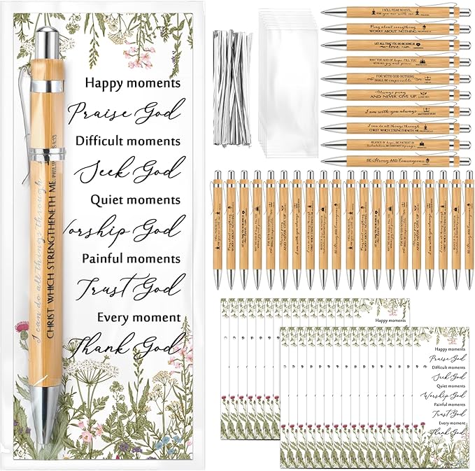 10 Set Christian Religious Gifts Bulk Include Bible Verse Pens and Inspirational Bookmarks Scripture Quote Bible Study Group Church Gifts for Christian Graduation Mother's Day Pastor (Bamboo)