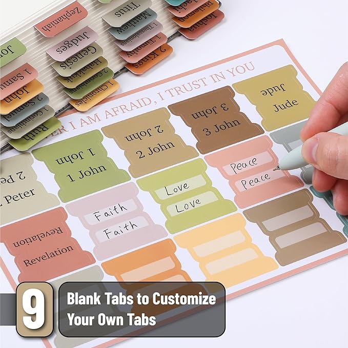 Mr. Pen- Bible Tabs, 75 Tabs, Boho Style, Laminated Bible Tabs for Women and Men, Bible Tabs for Study Bible, Large Print Bible Index Tabs, Bible Book Tabs, Bible Labels Tabs, Mr. Pen Bible Tabs