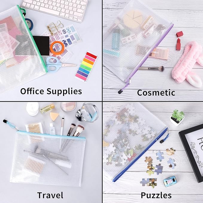EOOUT 24pcs Mesh Zipper Pouch Bags, for Organizing Storage, Waterproof Zipper Pouches, Letter Size, File Bags for Toys, Puzzle, Board Games
