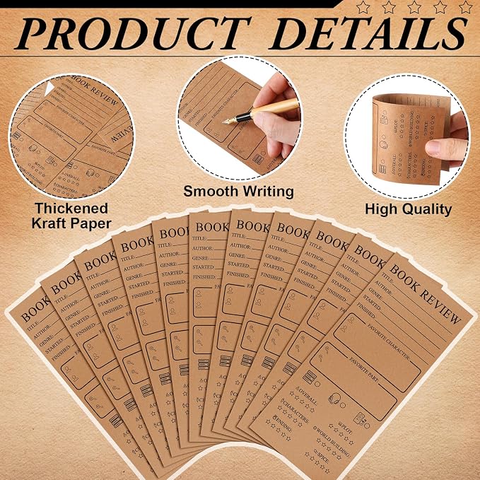 Marspark 120 Pieces Back to School Book Review Bookmarks Bulk 3.5 x 8 Inch Double Sided Reading Log Bookmark for Book Lovers Gifts(Brown)