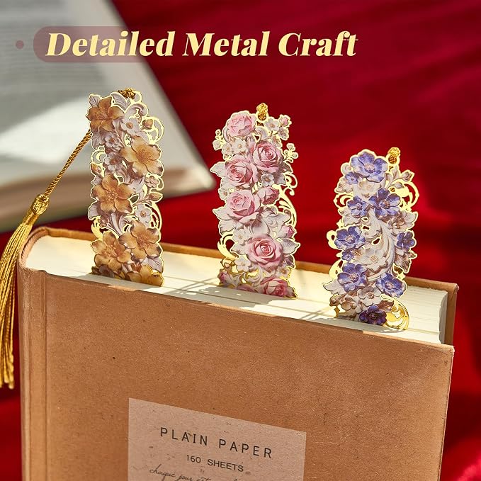 4 PCS Floral Metal Bookmark, Courtly Style Book Marks for Reading Women, Teachers, Unique Book Lovers Gift