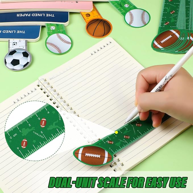 Teling 96 Pcs Cute Sports Bookmark Rulers for Kids Bulk Sport Themed Bookmark Reading Ruler Birthday Party Favor Gift for Student Teens Baseball Soccer Basketball Football Classroom Prize Supplies