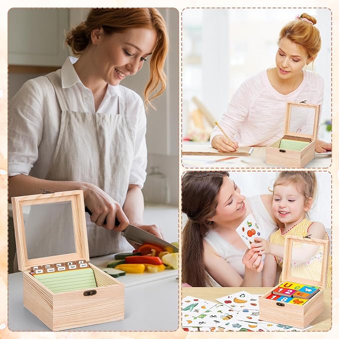 Index Card Organizer with Dividers, Index Card Box 3x5 with Clear Lid, 100 Pcs Flash Cards, 30 Dividers, 1 Blank Sticker, 1 Letter Sticker and 1 Weekly Stickers