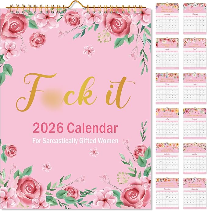 JAPBOR Calendar for Sarcastically Gifted Women - 2026 Fu-ck It Funny Wall Calendar for Sarcastic Female, 12 Months Hanging Planner, Affirmations Quotations Office Monthly Calendar Organizer Gag Women Gift
