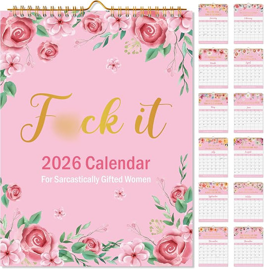 JAPBOR Calendar for Sarcastically Gifted Women - 2026 Fu-ck It Funny Wall Calendar for Sarcastic Female, 12 Months Hanging Planner, Affirmations Quotations Office Monthly Calendar Organizer Gag Women Gift