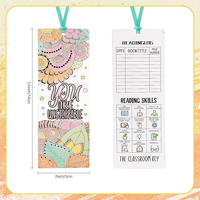 130 Pieces Inspirational Bookmarks for Kids, DIY Coloring Bookmarks Double-Sided Motivational Page Markers Clips for Kids Students Teachers Reading Book Lovers Supplies Party Favors