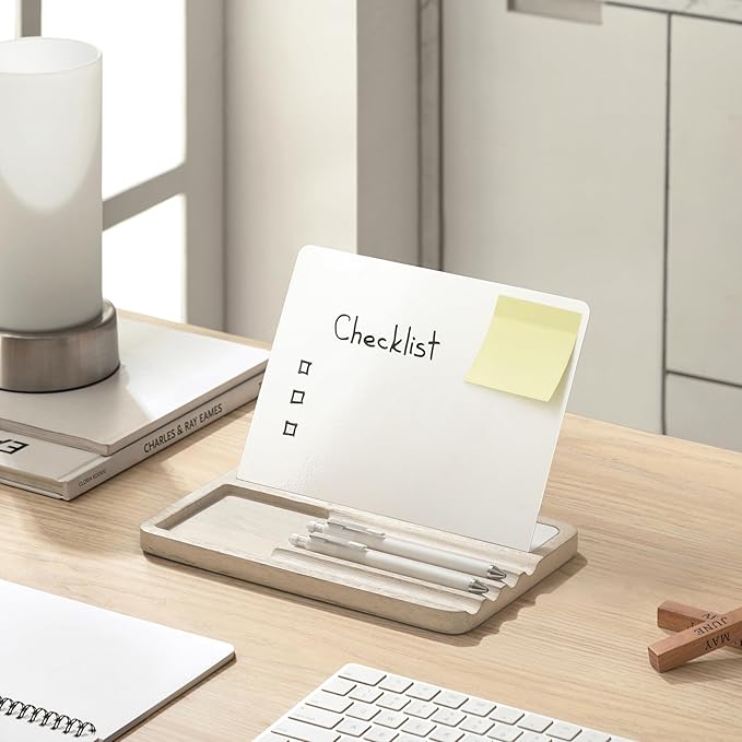 Anji Mountain Mango Wood Desk Helper with Whiteboard | Desktop Organizer for Office Desk Accessories, Home Office & School Supplies | Modern Desk Storage & Office Decor Organizer