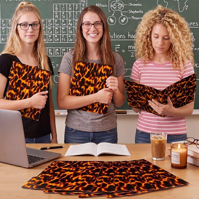 Qeeenar 12 Pcs Tortoiseshell Pattern File Folders 1/3-cut Organizer Thick File Folders, Letter Size (11.8 x 9.4inch), 4 Left/4 Middle/4 Right Tabs for Office & School Organization
