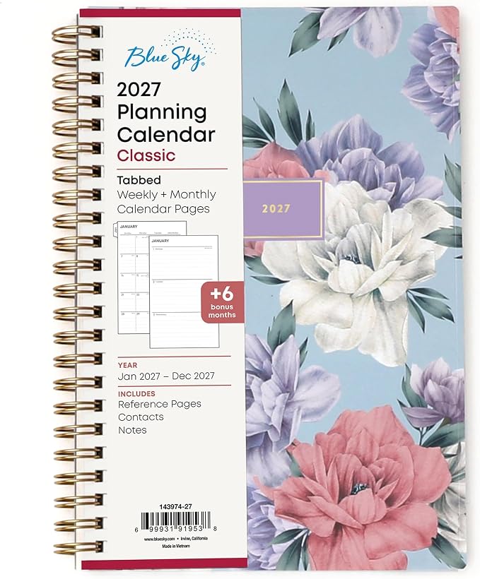 Blue Sky 2027 Weekly and Monthly Planner Calendar, January 2027 - December 2027, 5" x 8", Flexible Frosted Cover, Laminated Tabs, Durable Twin Wire Binding, Tula