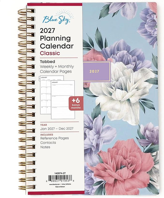 Blue Sky 2027 Weekly and Monthly Planner Calendar, January 2027 - December 2027, 5" x 8", Flexible Frosted Cover, Laminated Tabs, Durable Twin Wire Binding, Tula