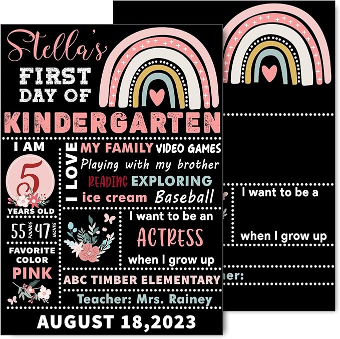 Whaline First and Last Day of School Chalkboard Cute Double-Sided Board Sign Back to School Boho Rainbow Flower Reusable Erasable Photo Prop for Students from Pre-K to College, 13.8 x 9.8 Inch