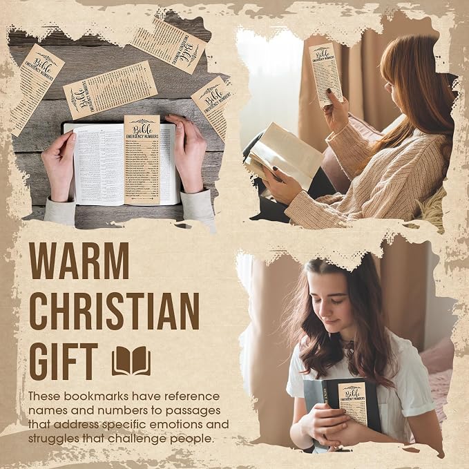 Motiskyy 200 Set Christian Bible Verse Gifts Bulk Emergency Numbers Bookmarks Religious Scripture Church Welcome Card for Sunday School Coworker Staff Boss Appreciation Gift(Retro Color)