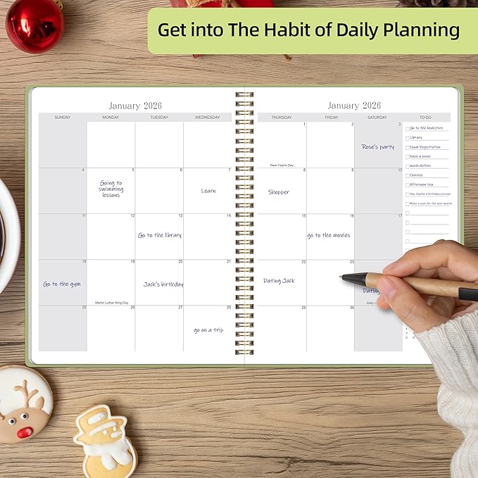 2026-2027 Monthly Planner, Jan 2026-June 2027, A4 (8.5" x 11"), 2 Year Monthly Planner, 24 month Calendar, Simple Calendar Planner Notebook Cardboard Cover, Suitable for Schools & Offices, Green