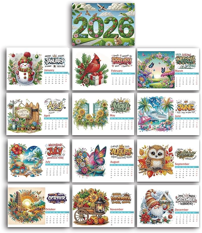 2026 Standing Desk Calendar DIY Diamond Art Painting Monthly Flip Desktop Calendar with To Do List Calendars Planner for Home Office-2026-D