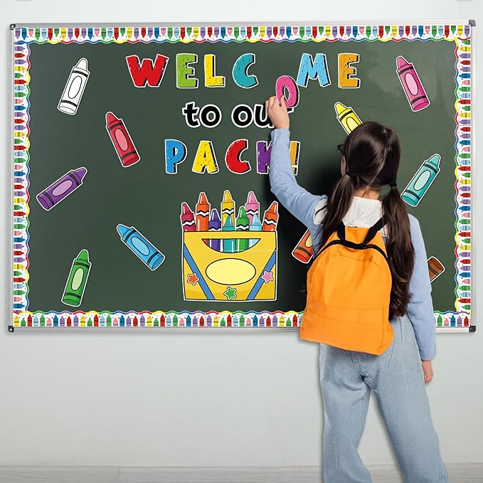 87Pcs Classroom Bulletin Board Decorations Set，Back to School Crayon Themed Classroom Decor Colorful Crayons Name Tags with Border, for School Classroom Door Home Wall Decorations Party Supplies