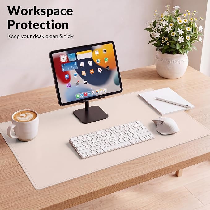 AFIING Leather Desk Pad Protector, Pink, 23.6" x 13.7" | Large Mouse Pad, Dual-Sided PU Leather ,Non-Slip, Waterproof, For Office and Home