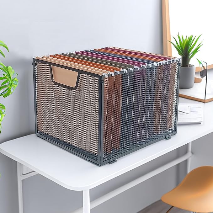 Metal Mesh Hanging File Organizer, Office/School/Home File Crate,Black