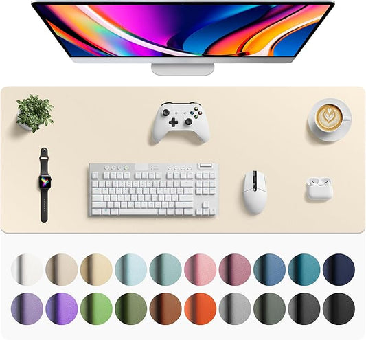 Aothia Faux Leather Desk Mat - Large Mouse Pad, Non-Slip PU Leather Blotter, Waterproof Writing Surface for Office and Home (Beige, 42" x 17")