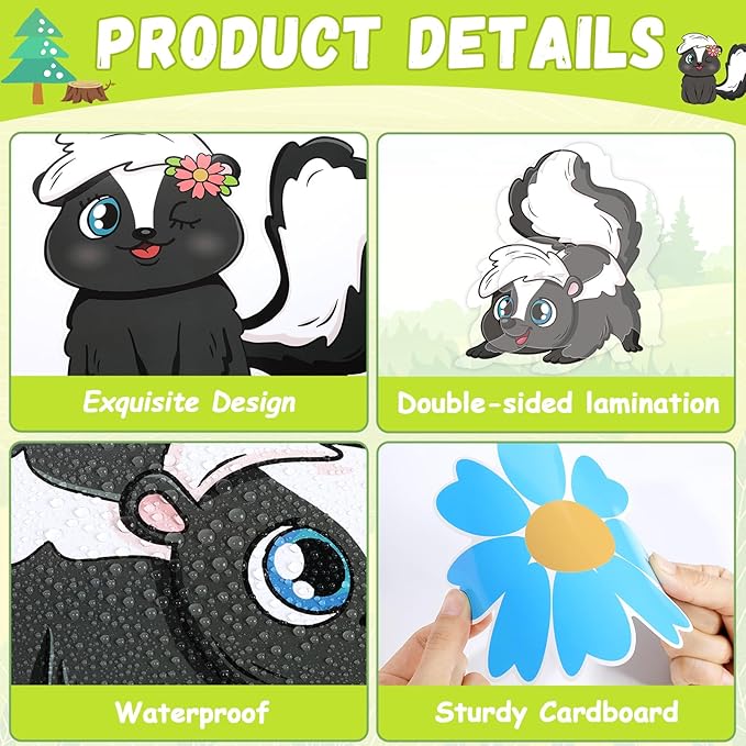 QOUBAI Skunk Bulletin Board Set Animal Themed Classroom Welcome Bulletin Board Decorations Woodland Forest Flower Cutouts Classroom Decoration for Back to School Office Home Chalkboard Decor Wall Door