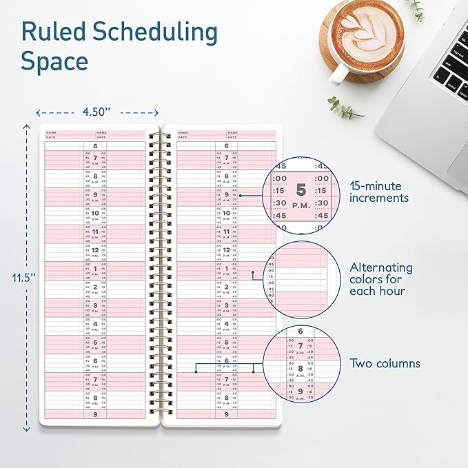 S&O Appointment Book with 15 Minute Slots - Daily Hourly Daybook 6AM to 9PM - Salon session journal - meeting organizer, Regular Schedule Book - Two-Column Day Planner with Hourly Plan, 2026 +
