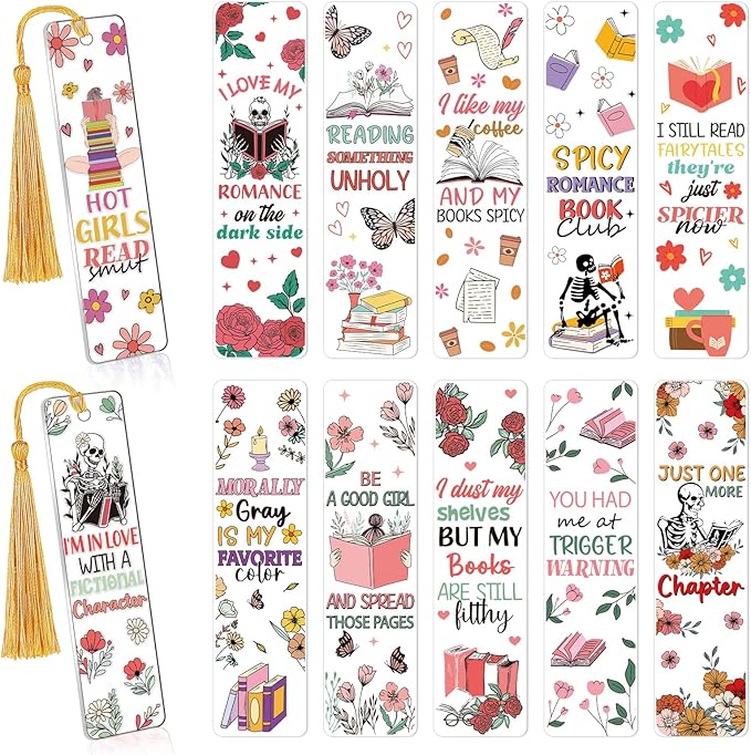 UV DTF Bookmark Wraps - 24 Sheets Smut UVDTF Decals for Acrylic Bookmark Blanks, Double-Sided Printing Rub on Transfer Stickers, Skeleton UV Stickers for Book Lover DIY Crafts