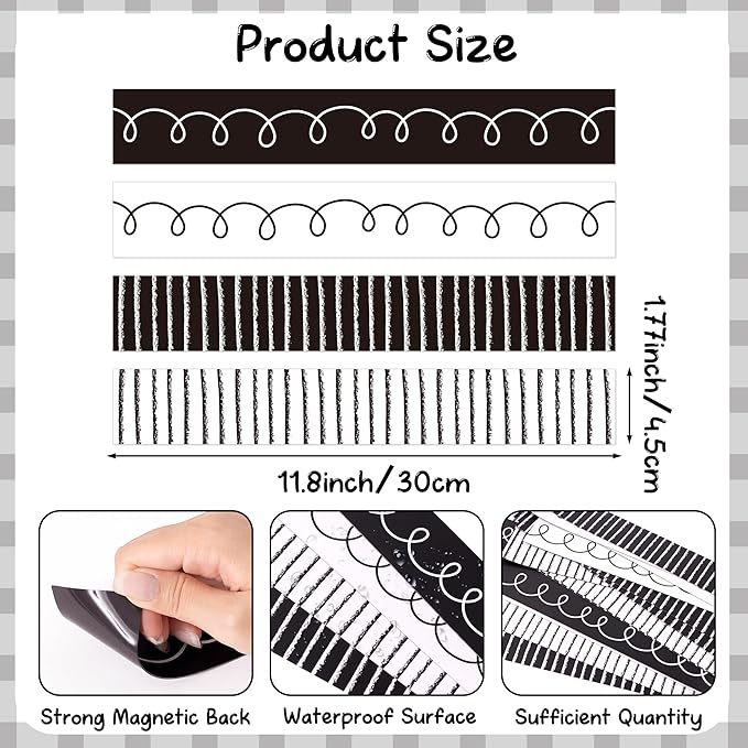 Magnetic Bulletin Board Borders - 24pcs Black White Border Decoration Set for Classroom, Back to School Bulletin Board Trim Frame Decor for Chalkboard Blackboard Teacher Office Supplies