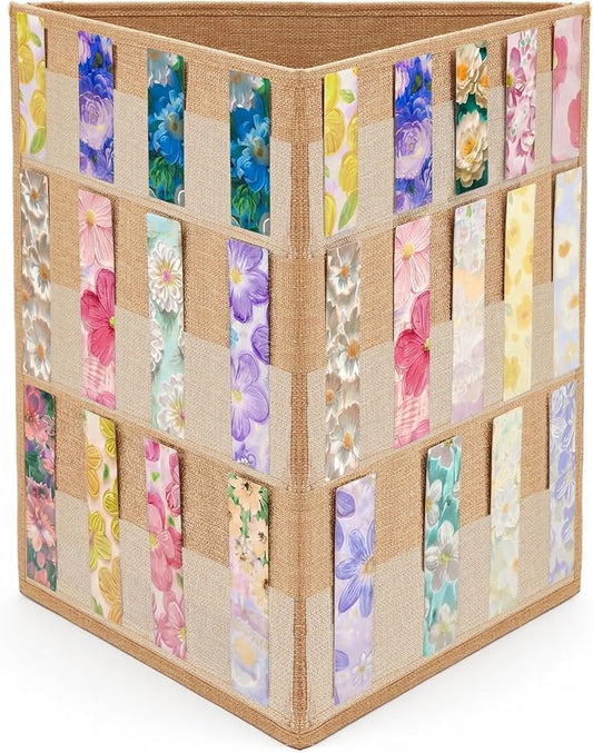 Faccito Bookmark Display Stand, Three-Sided Portable Holder with Multi-View Display, Linen Fabric Desktop Rack for Bookmarks, Valentine-Themed Designs, Craft Fairs, Handmade Vendors
