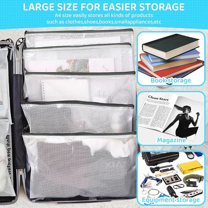 YOPCDJ 24pcs Mesh Zipper Pouch Bags, A4 13x9 Inches Reusable Bags Puzzle Storage Organizer Black Multipurpose for Travel Board Games Toys School Office Supplies and Home Classroom Organization