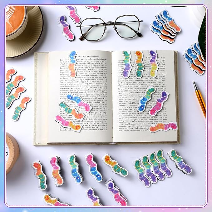 100 Pcs Magnetic Worm Bookmarks Bulk Gifts for Students Back to School Glitter Funny Magnet Page Markers for Teachers My First Day of School Classroom Rewards Reading Party Favors for Book Lovers