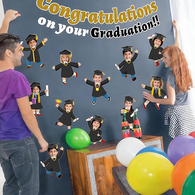 FYSUIMU 90 Pcs Graduation Hat Gown Cutout 2026 Graduation Bulletin Board Decoration Black Grad DIY Craft Photo Cutout Classroom Decor for Kindergarten Preschool Party Favor Supply