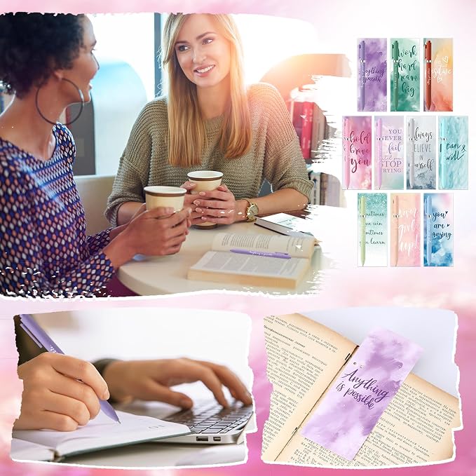 Quelay 30 Set Motivational Employee Appreciation Gifts Bulk Inspiring Quote Bookmarks Inspirational Pens for Women Team Building Gifts Thank You Gift for Nurse Coworker Staff Office(Inspirational)