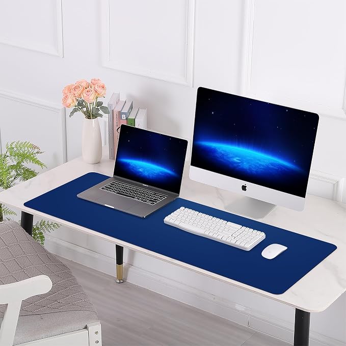 AFIING Cork Desk Mat 47" x 23.6", Dual-Sided Natural Cork & PU Leather Desk Pad, Non-Slip Waterproof Large Mouse Pad for Office, Home & Gaming (Sapphire Blue)