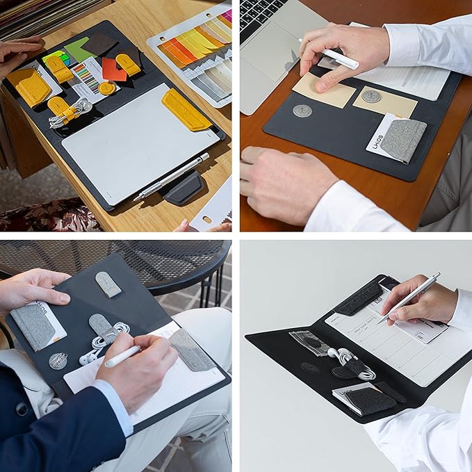 LHiDS Creative Magnetic Business Portfolio Resume Padfolio Organizer, A5 Folder with Clipboard, Paper Clip, Writing Pad, Magnetic Closure for Work, School and More, Grey