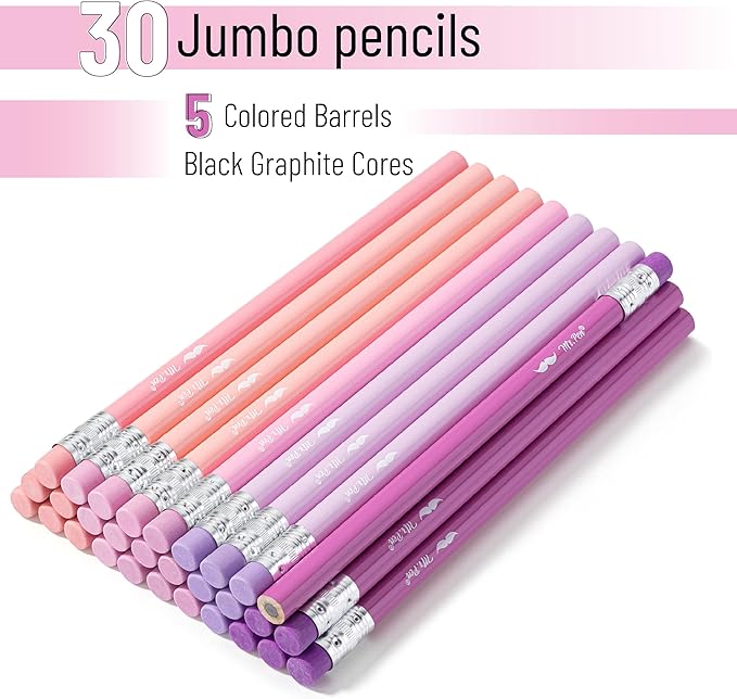 Mr. Pen- Jumbo Pencils, 30 Pack, Colorful Barrels, Smooth Black 2 HB Graphite Cores, Large Preschool Pencils, Smooth Writing Lead for Kindergarten, Kids and School Supplies