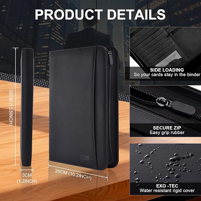 Premium Vegan Leather Padfolio with Zipper – 8.5" x 11" Portfolio Organizer for Legal Pads & Spiral Notebooks – Professional Business Folder for Men and Women (Black)