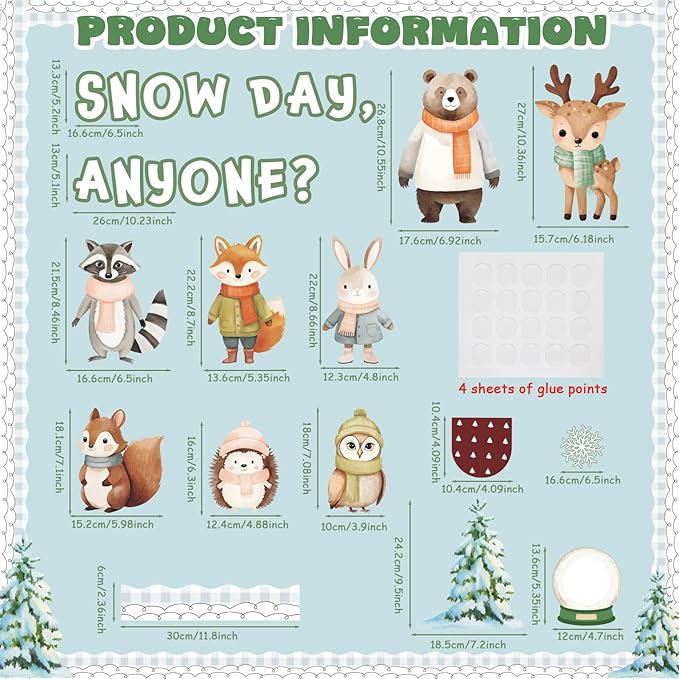 Funrous 68 Pcs Winter Woodland Bulletin Board Decoration Set DIY Photo Forest Animal Classroom Bulletin Board Snow Day Cutouts for Xmas Winter Holiday Party School Classroom Wall Decorations