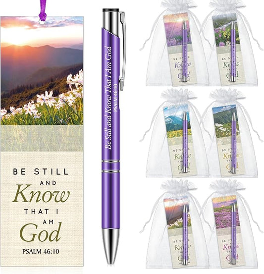 Dispowreath 24 Pcs/ 12 Sets Be Still and Know That I Am God Bookmark with Pen, Include 12 Psalm 46: 10 Bookmarks, 12 Inspirational Bible Verse Pen for Women & Men Christian Gifts Church Party Supplies