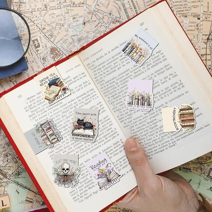 Book Lovers Magnetic Bookmarks - 8 PCs Cute Cat Page Markers Gifts Funny Vintage Aesthetic Flower Magnet Book Marks for Reading Women Readers Bookish Students Teacher Birthday Graduation