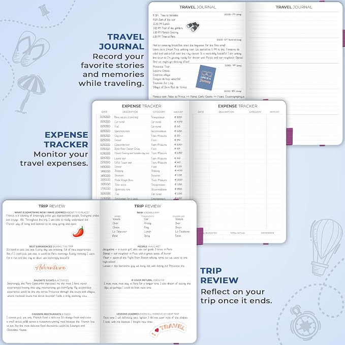 Clever Fox Travel Journal – Vacation & Trip Organizer with Budget Plan, Packing List, Travelling Expense Tracker, A5 (Periwinkle)