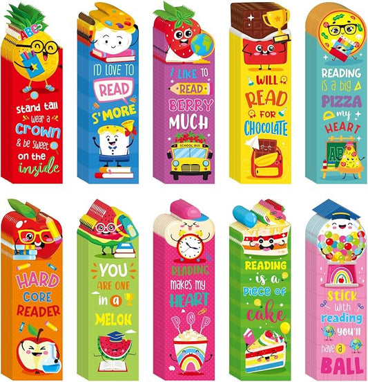 Eersida 90 Pieces Back to School Scented Bookmarks Fruit Food Theme Sayings Bookmarks Sayings Assorted Cute Scented Gifts for Learning Reading Rewards Food Lovers, 10 Styles