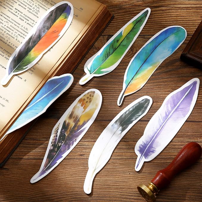 120 Pcs Colorful Flower Feather Shaped Bookmarks Bulk Cute Christmas Gifts for Students Thick Paper Feathers Bookmarks for Kids Children Teens Women Men Adults Book Lovers Writers Readers, 60 Styles