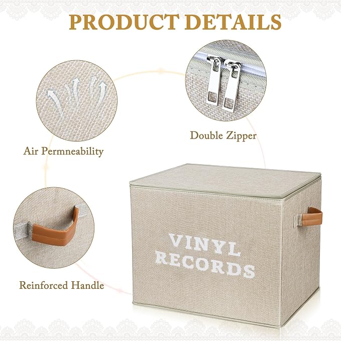 Lukeline Vinyl Record Storage Box, Decorative Moving Box for Records with Handles,LP Record Storage Holds up 100+ Records for Living Room, Study, Concert Hall or Office