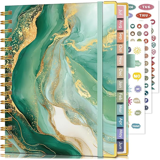 Academic Planner 2026-2027, Hardcover Leather Weekly and Monthly Calendar Planner from July 2026 - June 2027, A5 6.1" x 8.2" Daily Agenda with Tabs, College School Organizer for Student Teacher, Slate (Marble)