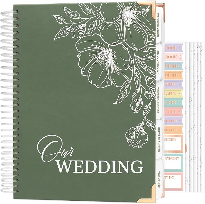 Clever Fox Wedding Planner Book and Organizer – Guided Wedding Planning Journal & Bridal Notebook with Tips & Checklists – Engagement Gifts for Bride or Engaged Couple (Green, White Foil)