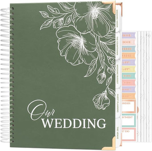 Clever Fox Wedding Planner Book and Organizer – Guided Wedding Planning Journal & Bridal Notebook with Tips & Checklists – Engagement Gifts for Bride or Engaged Couple (Green, White Foil)
