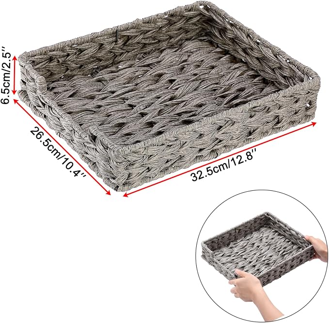 BTSKY Plastic A4 Paper Tray Organizer for Desktop Accessories, Hand-Woven File Holder with Sturdy Frame, All-in-One Storage for Letters, Magazines and Notebooks, Office and Home Supplies, Grey