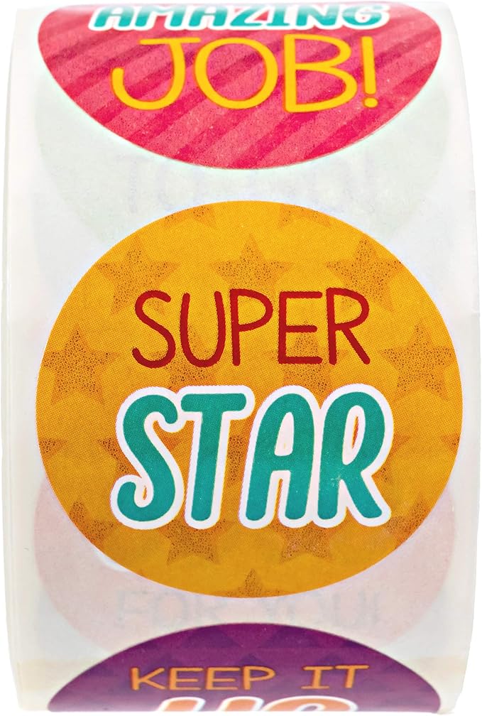 Bright Teacher Message Stickers / 500 Inspirational Labels / 8 Motivational Classroom Homework Lesson Designs / 1.5" Small Reward Sticker/Made in The USA